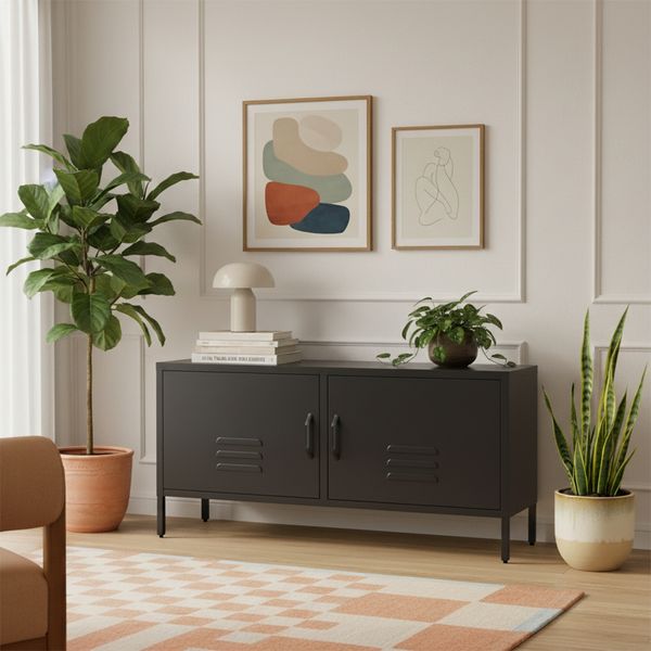 skølm 'Atria' Lowboard, Metall, schwarz, 55x38x105 cm, Metallkommode mit 4 Fächern