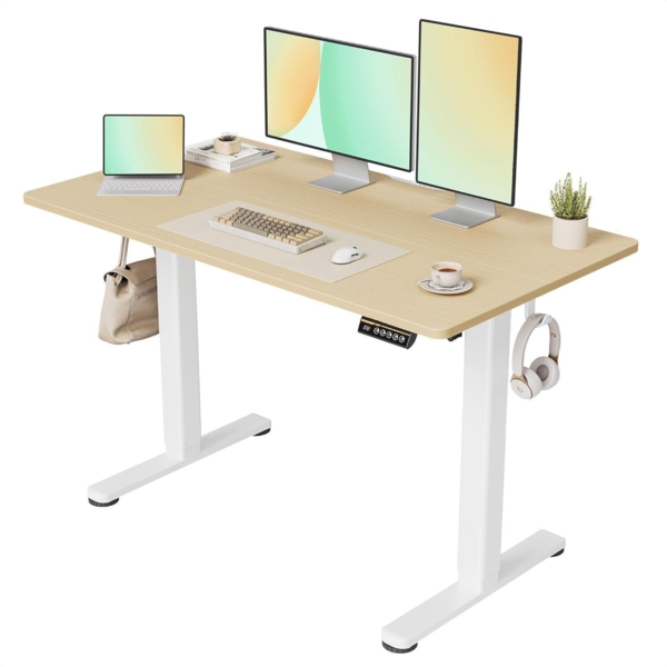 Höhenverstellbarer Schreibtisch 120x60 cm Standing Desk Weiß/Beige