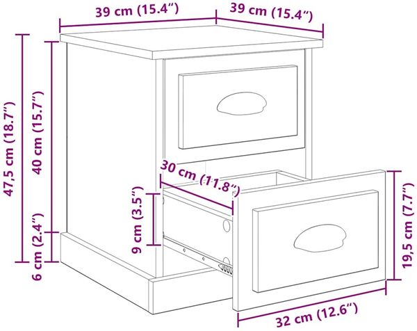vidaXL Nachttisch Schwarz Eichen-Optik 39 x 39 x 47,5 cm Holzwerkstoff 881332 Bild 12