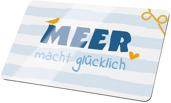 Brettchen Meer macht glücklich hellblau/dunkelblau/weiß/gelb