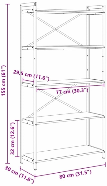 vidaXL Bücherregal Grau Sonoma 80 x 30 x 153 cm Holzwerkstoff 868416 Bild 10