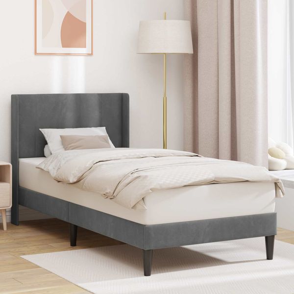 vidaXL Bettrahmen mit Kopfteil Dunkelgrau 90 x 200 cm Samt 42027480
