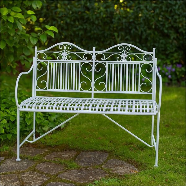 HTI-Living Gartenbank Gartenbank Creme Metallbank Celia (Stück, 1-St, 1 Gartenbank), Sitzbank Metall nostalgisch