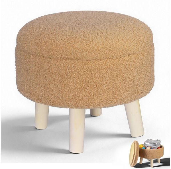 BlingBin Sitzhocker Teddy Samt Fußhocker mit Stauraum, 34cm Runder Polsterhocker (1 Stück, 1 St, Ø34cm), Mini Ottomane Fußstütze für Wohnzimmer Couch Eingang