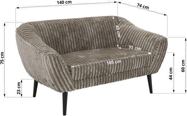 Polstersofa PIRS 2 Skandinavisches Sofa 2-Sitzer, Sofa mit Wellenfederung, Breite 140 cm, schwarze Füße Hoher Sitzkomfort - Hellbraun Cord Bild 5