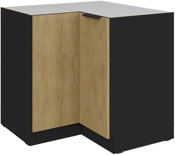 Küchen Eckunterschrank 90x90 cm CREMONA Eiche hell + Schwarz matt Küche Küchenzeile Küchenblock Einbauküche