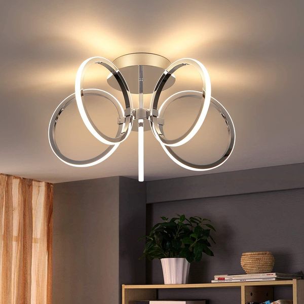 ZMH Deckenlampe LED Deckenleuchte Wohnzimmer: Modern 37W Wohnzimmerlampe ‎Chrom 5 Ringe Schlafzimmerlampe Design 3000K Warmweiß Deckenbeleuchtung Metall Schlafzimmer Arbeitszimmer Büro Kinderzimmer