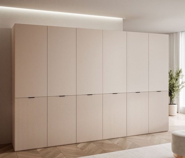 MOEBLO Drehtürenschrank MINEWRA NOVA 300 (mit 6 Türen – Moderner Kleiderschrank mit gefrästen Fronten, viel Stauraum für Schlafzimmer & Ankleidezimmer, Garderobenschrank mit viel Stauraum, 12 Einlegeböden & 4 Kleiderstangen, zeitloses Design) (BxHxT): ...