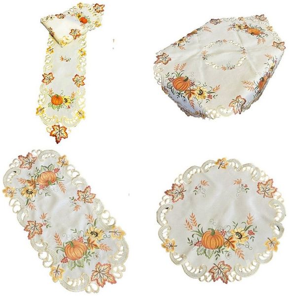 Westernlifestyle Tischdecke Tischläufer Mitteldecke Tischband Kürbis Sonnenblume Blätter Creme, bestickt