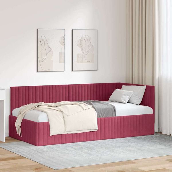 vidaXL Eckbettgestell mit Kopfteil Weinrot 90 cm x 190 cm Samt 42016260