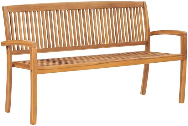 Stapelbare Gartenbank, Sitzbank mit Auflage 159 cm Massivholz Teak