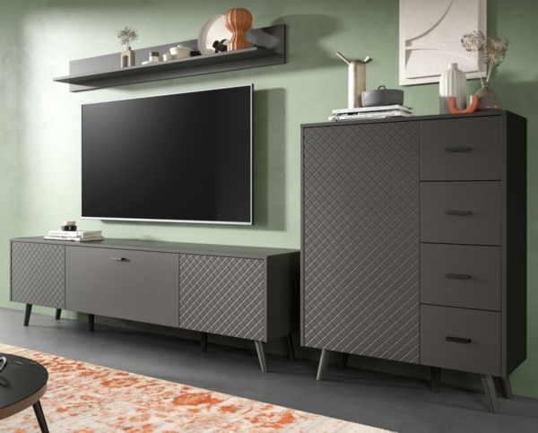 Wohnwand Madea in grau matt 269 cm