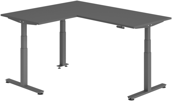 bümö Eckschreibtisch elektrisch höhenverstellbar L-Form: 180 x 160 cm in graphit, Gestell graphit - Stehschreibtisch mit Memory-Steuerung, elektrischer XXL Schreibtisch für die Ecke, XDSMW-1908-G-G