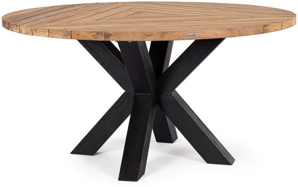 Gartenesstisch Roderick aus recyceltem Teakholz, skandinavischer Stil, rund, natur, für 4–6 Personen