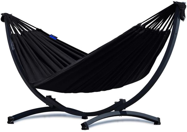 Potenza Hängematte mit Gestell I Stabiler Komapkt Rahmen 200kg - 250cm Balkon I Hängematte 200x120cm I Roma XL Schwarz