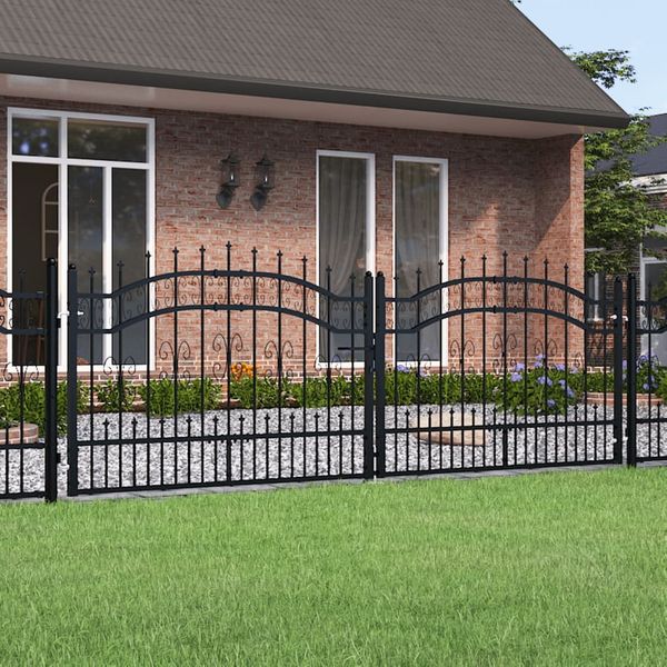 vidaXL Gartentor KAMPEN mit Speerspitze Schwarz 302 x 100 cm Stahl 151095