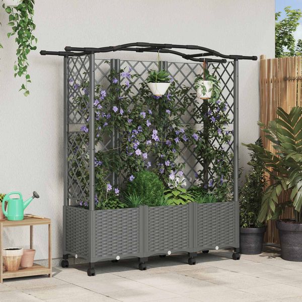 vidaXL Hochbeet mit Rankgitter und Dach Hellgrau 163 x 40 x 144 cm PP 3423111