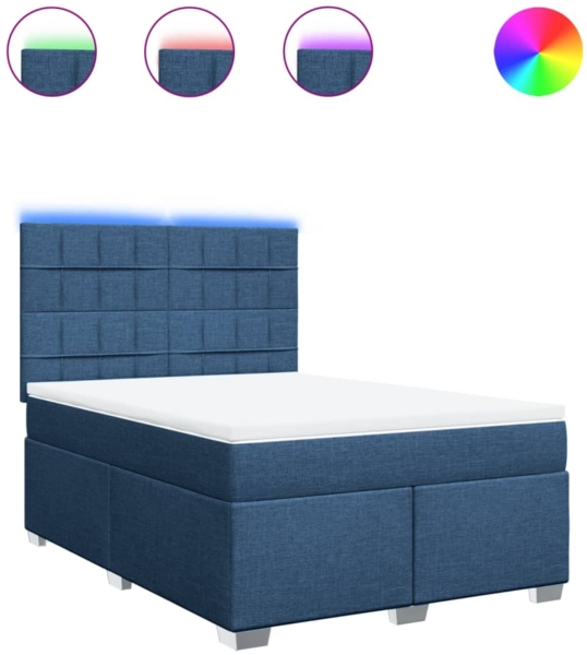 vidaXL Boxspringbett mit Matratze Blau 140x190 cm Stoff 3292789