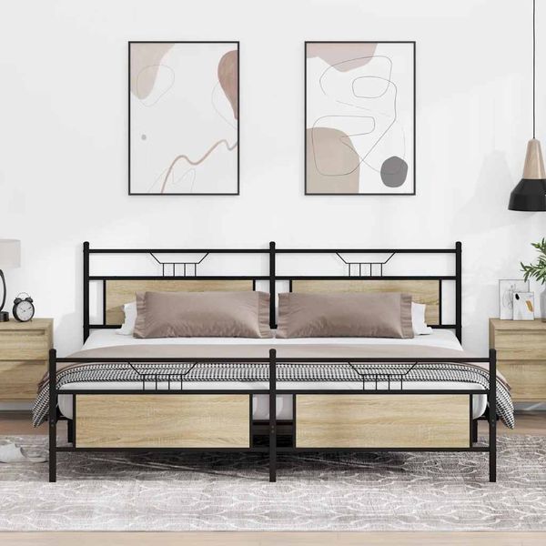 vidaXL Metallbett ohne Matratze Sonoma-Eiche 193x203 cm 3325100