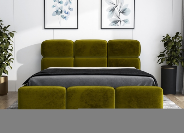 A&J MöbelLand 'Sonic' Polsterbett, Polyester, Olive, 180 x 200, mit Matratze, mit Lattenrost, mit Bettkasten
