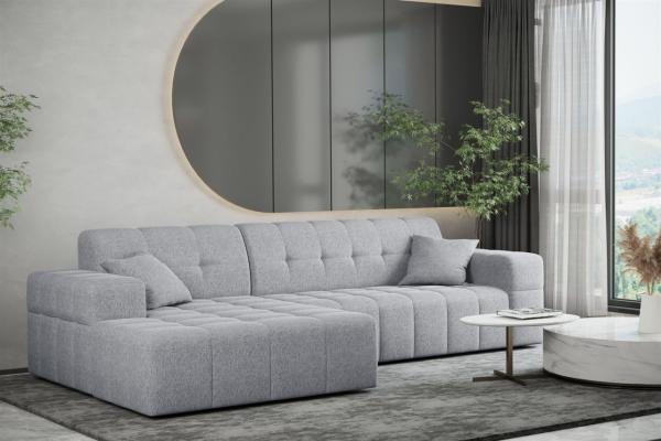 Ecksofa Designersofa NANCY in Stoff Neve Hellgrau Ottomane Links