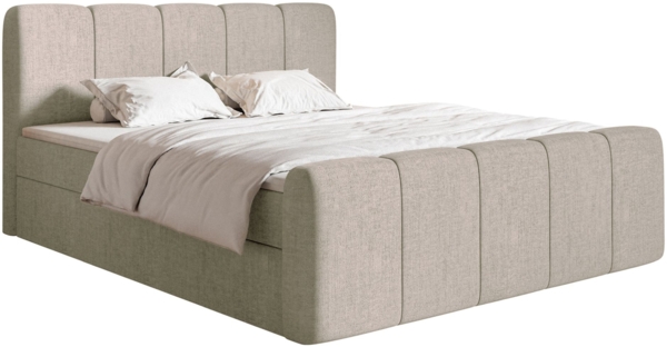 Selsey 'Cloudy II' Boxspringbett mit Bettkästen und Topper Chenille Taupe, 140x200 cm