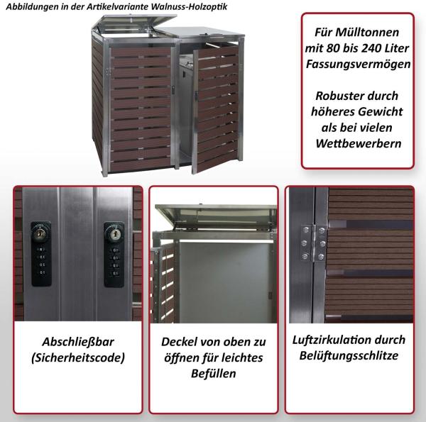 2er Mülltonnenverkleidung HWC-K14, Mülltonnenbox, 119x134x84cm WPC Edelstahl 78kg ~ anthrazit Bild 2