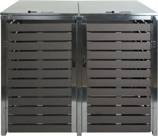 2er Mülltonnenverkleidung HWC-K14, Mülltonnenbox, 119x134x84cm WPC Edelstahl 78kg ~ anthrazit Bild 7