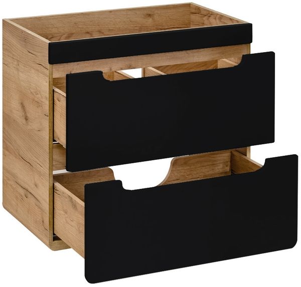 Waschtischunterschrank 60 cm NEW-LUTON in seidenmatt anthrazit mit Wotan Eiche Nb, OHNE Becken, B/H/T ca. 60/59/46 cm