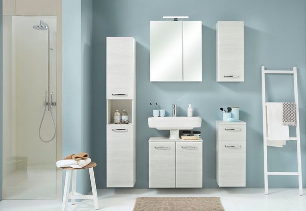 Saphir Hängeschrank Quickset Wand-Badschrank 30 cm breit mit 1 Tür und 2 Glas-Einlegeböden Badezimmer-Hängeschrank inkl. Türdämpfer, Griffe in Chrom Glanz