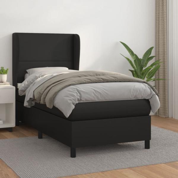 vidaXL Boxspringbett mit Matratze Schwarz 100x200 cm Kunstleder 3128895