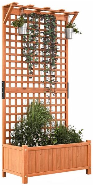 KOMFOTTEU Blumenkasten, Pflanzkasten mit Rankgitter, Ablauflöchern & Spalier