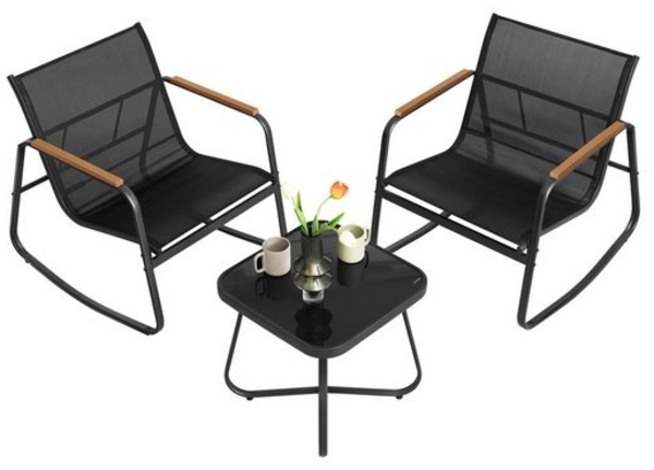 Gartenlounge-Set (3-tlg), Gartenmöbel-Set, Balkonmöbel, 2 Schaukelstühle mit Tisch