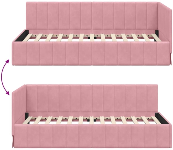 vidaXL Eckbettgestell mit Kopfteil Rosa 90 x 200 cm Samt 42016310 Bild 8