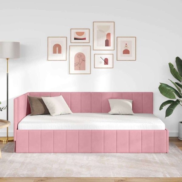 vidaXL Eckbettgestell mit Kopfteil Rosa 90 x 200 cm Samt 42016310 Bild 3