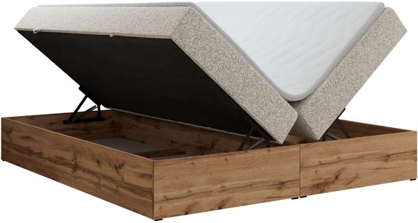 Polsterbett mit Bettkasten, Boxspringbett ohne Kopfteil WOOD ZERO, 7-Zonen Multipocket-Matratze und Topper, modernes Bett für Schlafzimmer - Hellgrau Strukture - 140 x 200 cm - H3 Bild 5