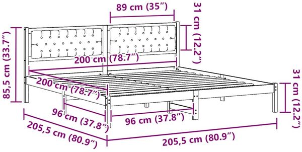 vidaXL Bettrahmen Hellgrau 200 x 200 cm Massives Kiefernholz 3394237 Bild 11