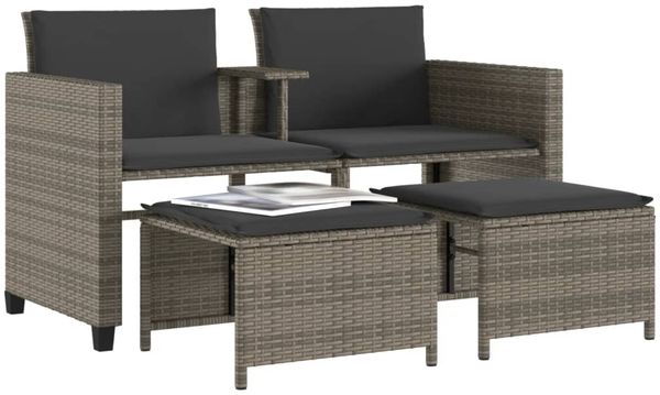 vidaXL Gartensofa 2-Sitzer mit Tisch und Hockern Grau Poly Rattan 368418 Bild 4