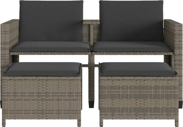 vidaXL Gartensofa 2-Sitzer mit Tisch und Hockern Grau Poly Rattan 368418 Bild 5