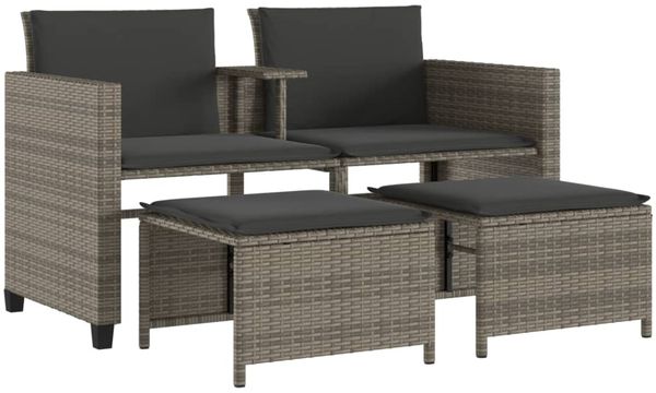 vidaXL Gartensofa 2-Sitzer mit Tisch und Hockern Grau Poly Rattan 368418 Bild 2