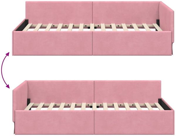 vidaXL Eckbettgestell mit Kopfteil Rosa 100 cm x 200 cm Samt 42016094 Bild 9