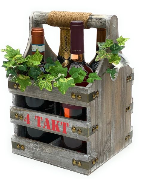 DanDiBo Weinträger 4 Flaschen Flaschenträger Holz 4 Takt 96034 Weinregal Flaschenkiste Flaschenkorb Weinflaschenträger