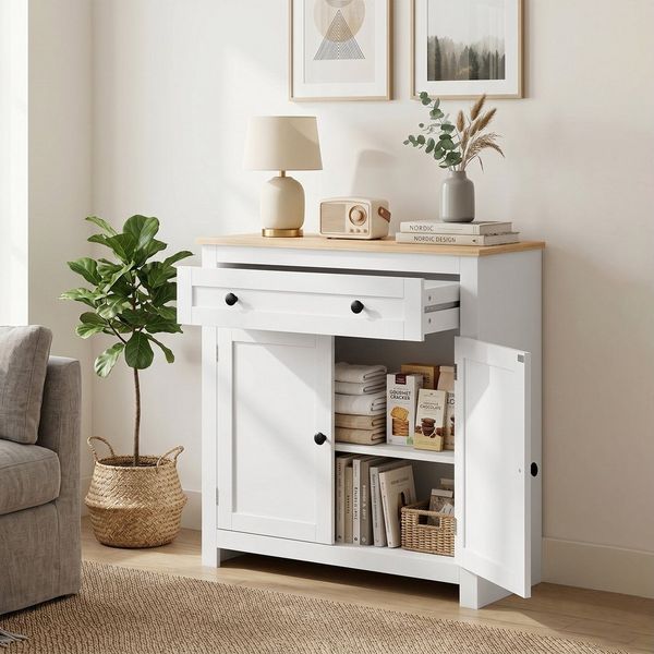 HOMCOM Sideboard mit Schublade, Doppeltür, Verstellbarer Einlegeboden (Küchenschrank, 1 St, Moderner Aufbewahrungsschrank), für Wohnzimmer, Schlafzimmer 78,5 x 35 x 80 cm Weiß