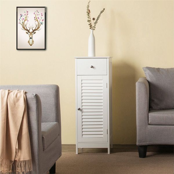 Yaheetech Badkommode Badezimmerschrank Standschrank mit Einzeltür, Schmaler Badschrank mit 1 Schublade & 2 Fächern