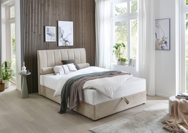 ATLANTIC home collection Boxbett ALISIA, mit Taschenfederkern, Bettkasten und Kissenrolle im Originalbezug