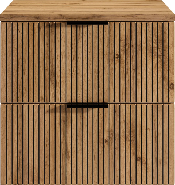 Vente-unique - Waschbeckenunterschrank hängend mit Struktur und Holzplatte - Heller Naturton und Schwarz - 60 cm - MADELA