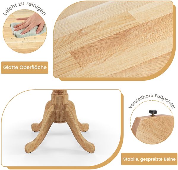 100 cm Runder Esstisch für 4 Küchentisch aus Gummibaumholz mit Sockel Moderner Freizeit-Tisch für Esszimmer Natur Bild 4