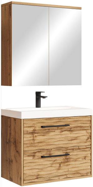 Badplaats Badmöbel Komplettset Etna 60 x 35 cm Eiche - Badezimmermöbel mit Waschbecken und Spiegelschrank