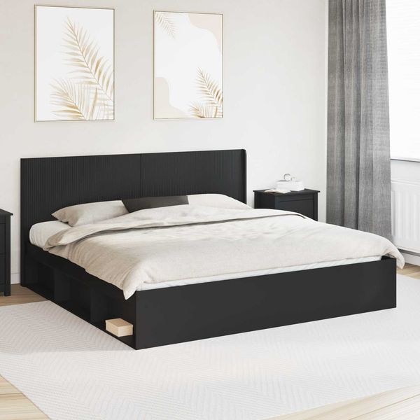 vidaXL Bettgestell mit Stauraum und Kopfteil Schwarz 180x200 cm 3413822