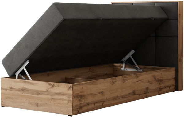 Boxspringbett ALBERO 1 90x200 mit Stauraum, 7-Zonen Multipocket Matratze H3, Bettkasten mit Federautomat, Öffnungsseite wählbar, Hotelbett - Dunkelgrau Velvet - Topper T25 - Rechts Bild 4